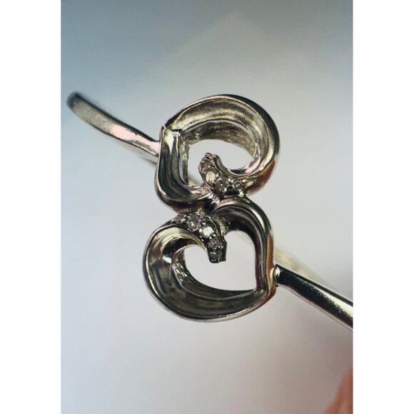 Estate Sterling Silver 925 Bangle Bracelet Two Hearts Diamond Accents 6" 14.9g - Picture 10 of 11